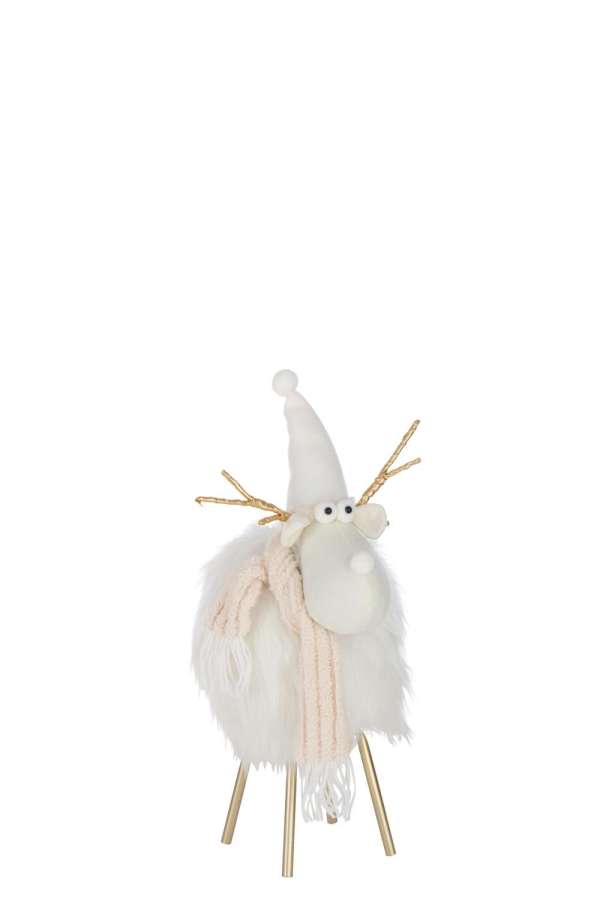 REINDEER HAT+SCARF POLYESTER WHITE/BEIGE MEDIUM