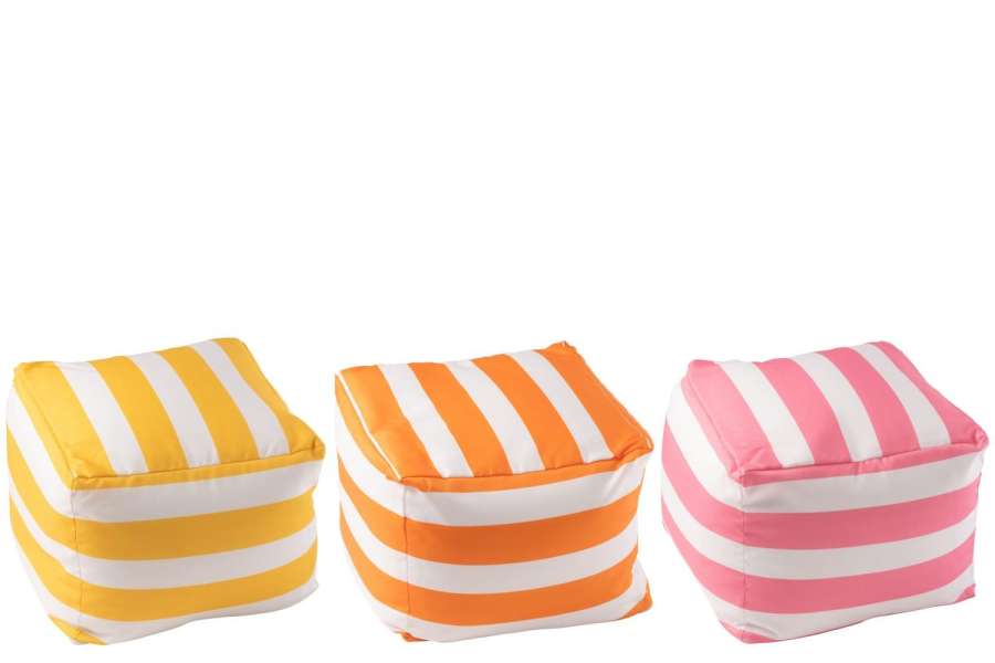 SET OF 3 OUTDOOR POUFFE STRIPED POLYESTER MULTICOLORED