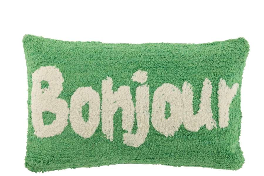 CUSHION BONJOUR TUFTED COTTON GREEN/WHITE
