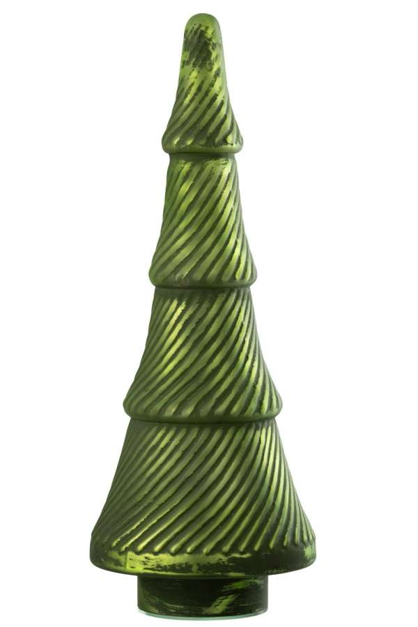 CHRISTMAS TREE OXYDISED RIBBED GLASS GREEN LARGE
