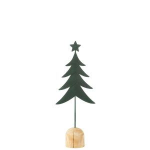CHRISTMAS TREE ON FOOT+STAR METAL/WOOD DARK GREEN SMALL