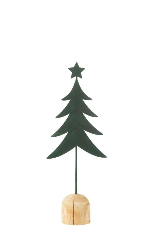 CHRISTMAS TREE ON FOOT+STAR METAL/WOOD DARK GREEN SMALL