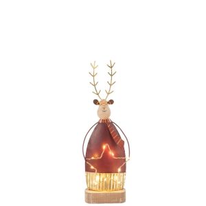 REINDEER DECO+SCARF/GLASSES LED METAL RUST/GOLD SMALL
