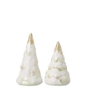 SET OF 2 PINE TREE SNOW CLAY BEIGE/WHITE