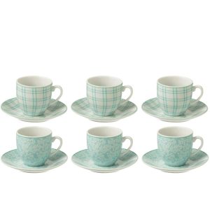 BOX OF 6 COFFEE CUP+SAUCER CERAMICS BLUE