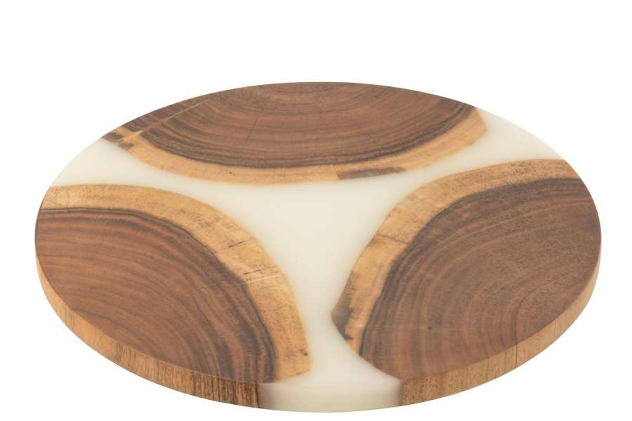 CUTTING BOARD ROUND ACACIA WOOD/RESIN NATURAL/WHITE
