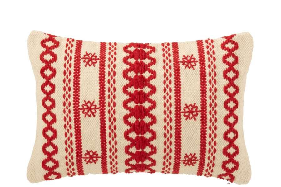 CUSHION STRIPES + SNOWFLAKES COTTON CHRISTMAS RED/WHITE