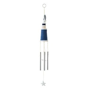 WIND CHIME LIGHTHOUSE MDF/ROPE BLUE/WHITE