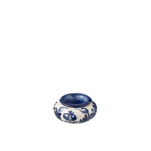 ASHTRAY GRANADA CERAMIC WHITE/COBALTO BLUE SMALL