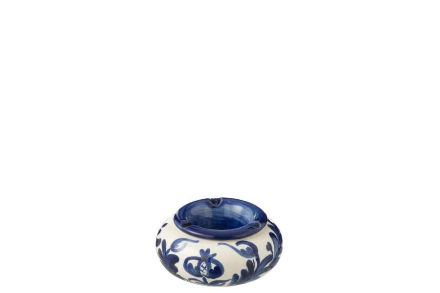 ASHTRAY GRANADA CERAMIC WHITE/COBALTO BLUE SMALL