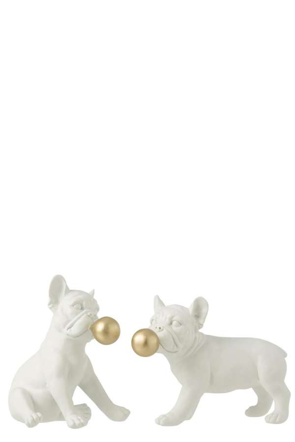DOG BUBBLE RESIN GOLD/WHITE SMALL ASSORTMENT OF 2
