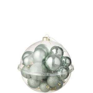 BOX OF 24 CHRISTMAS BAUBLE PLASTIC MINT GREEN