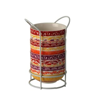 BOX OF 4 BOWL CERAMIC PURPLE/RED
