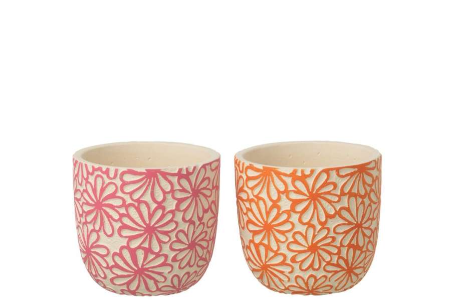 FLOWERPOT ROUND FLOWERS TERRACOTTA PINK/ORANGE LARGE ASSORTMENT OF 2