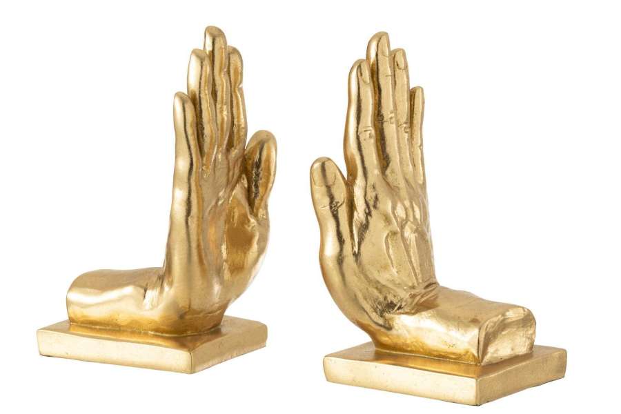 S/2 BOOKEND HANDS POLY GOLD