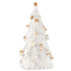 XMAS TREE ORNAMENTS RESIN WHITE/GOLD LARGE