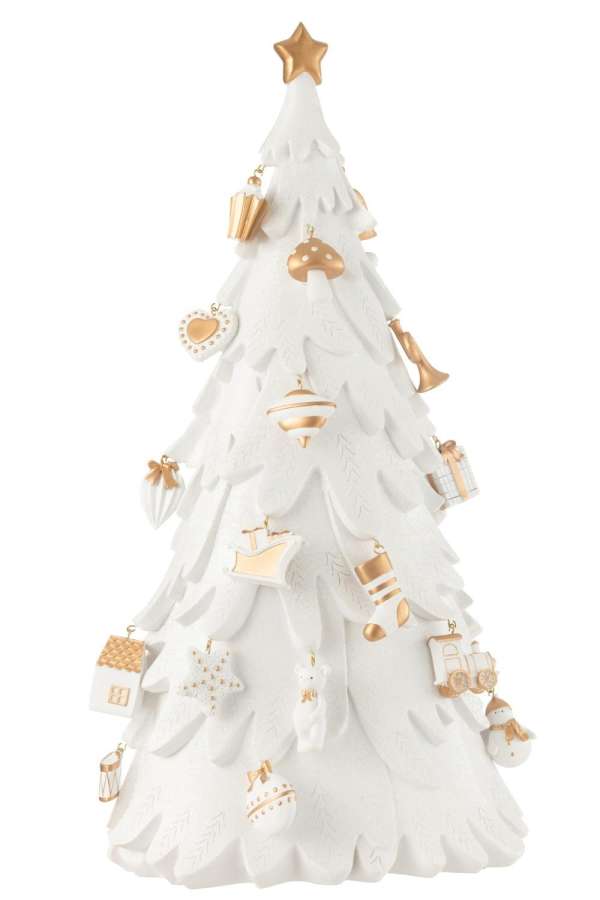 XMAS TREE ORNAMENTS RESIN WHITE/GOLD LARGE