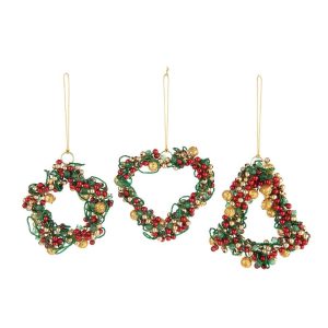 HANGER STAR/HEART/TREE BELLS ACRYLIC MULTICOLORED ASSORTMENT OF 3