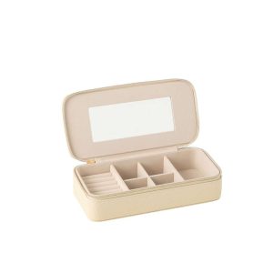 JEWELLERY BOX RECTANGLE+MIRROR ARTIFICIAL LEATHER BEIGE