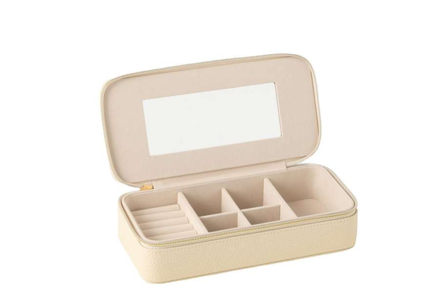 JEWELLERY BOX RECTANGLE+MIRROR ARTIFICIAL LEATHER BEIGE