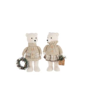 BEAR BOY/GIRL POLYESTER ECRU/BEIGE ASSORTMENT OF 2