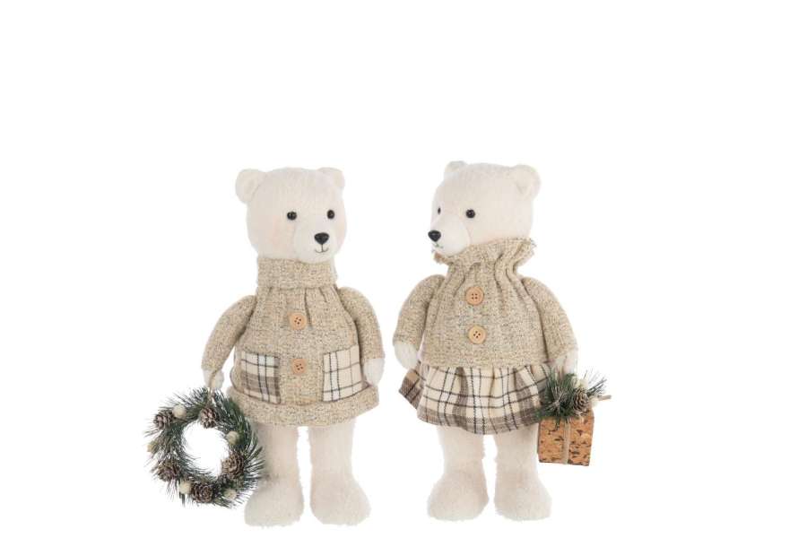 BEAR BOY/GIRL POLYESTER ECRU/BEIGE ASSORTMENT OF 2