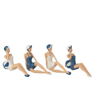 WOMEN SWIMSUIT + SITTING POLYRESIN BLUE/WHITE ASSORTMENT OF 4