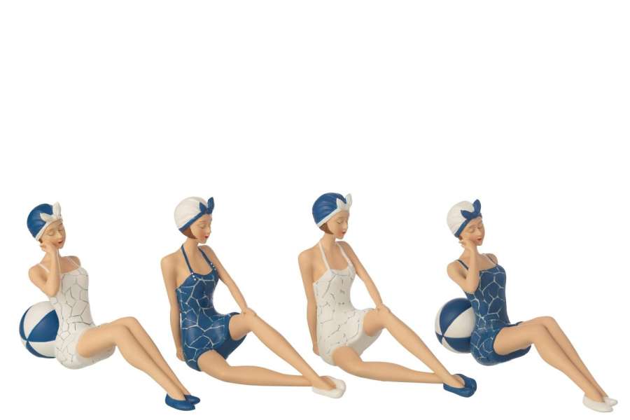 WOMEN SWIMSUIT + SITTING POLYRESIN BLUE/WHITE ASSORTMENT OF 4