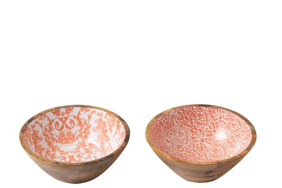 BOWL MANGO WOOD ORANGE/WHITE MEDIUM ASSORTMENT OF 2