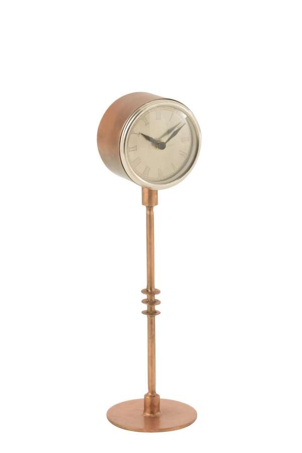 CLOCK ON FOOT ANTIQUE METAL COPPER LARGE