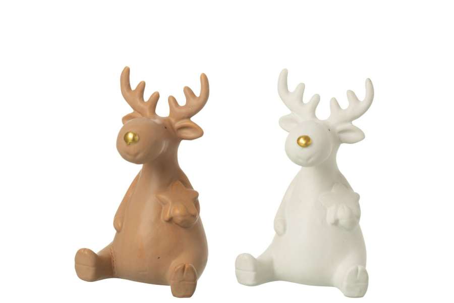 REINDEER SITTING PORCELAIN WHITE/BROWN LARGE ASSORTMENT OF 2