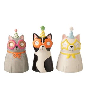 VASE CAT GLASSES CERAMIC MULTICOLORED ASSORTMENT OF 3
