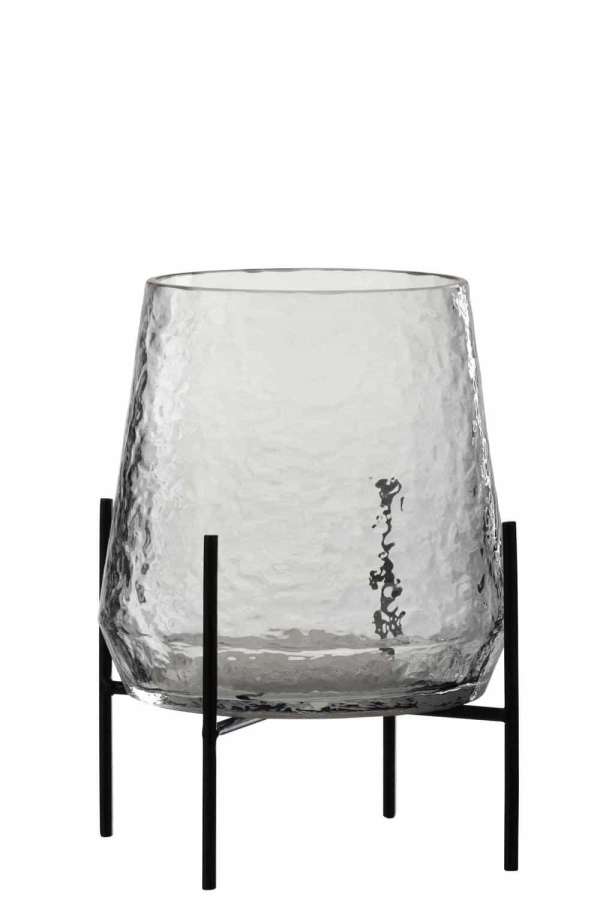 VASE ON FOOT IRREGULAR GLASS TRANSPARENT/BLACK SMALL