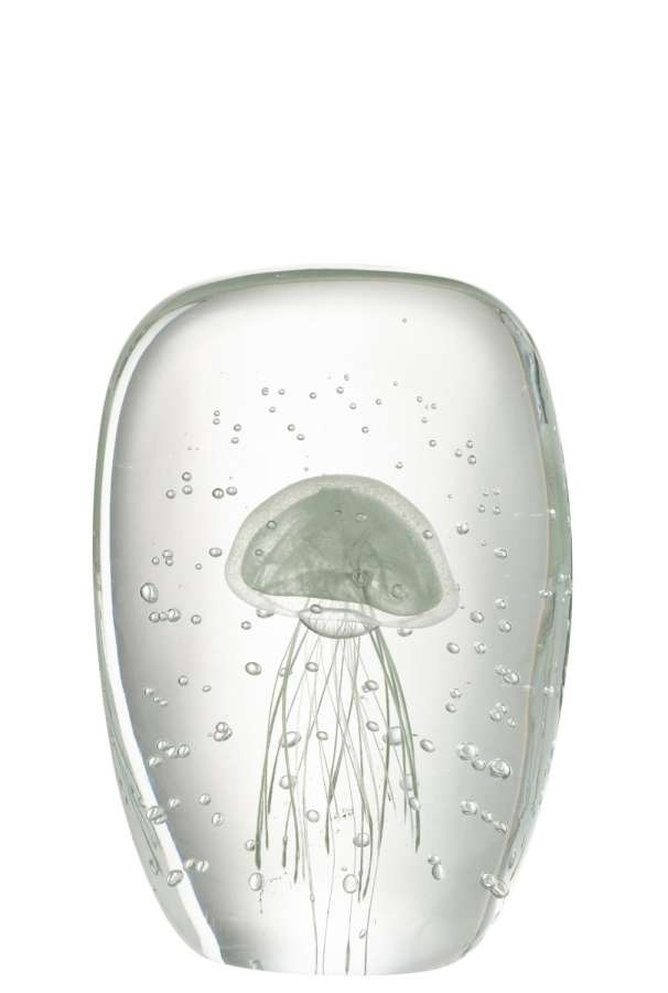 PAPERWEIGHT CALYPSO SQUARE GLASS TRANSPARENT/GREEN LARGE