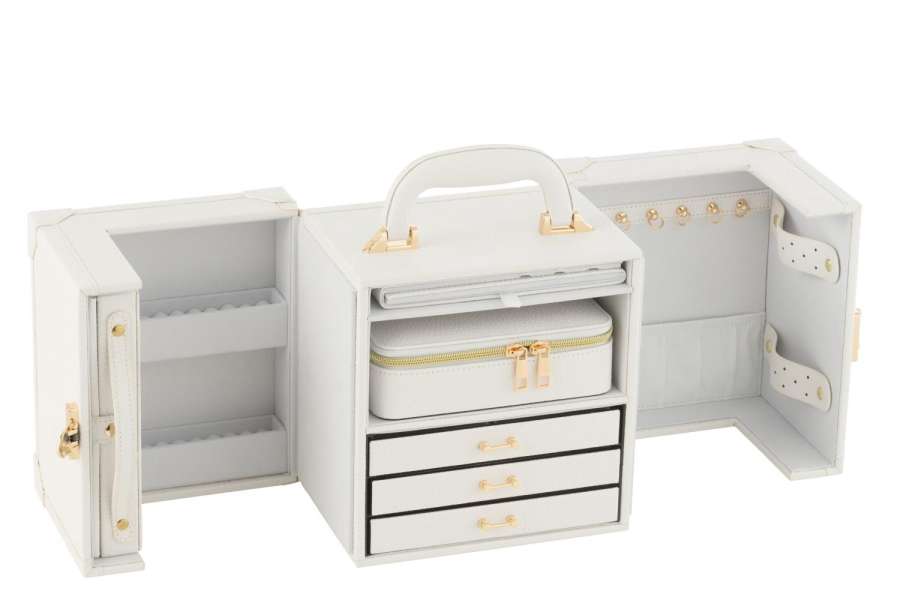 JEWELLERY CASE WITH HANDLE ARTIFICIAL LEATHER WHITE