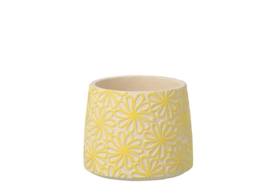 FLOWERPOT ROUND FLOWERS CEMENT YELLOW MEDIUM