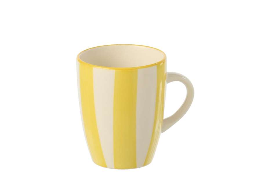 MUG STRIPED STONEWARE YELLOW/WHITE