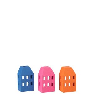 CANDLE HOLDER HOUSE CEMENT MIX ASSORTMENT OF 3