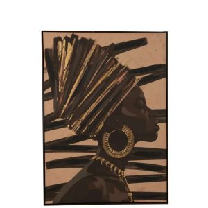 FRAME AFRICAN WOMAN STRIPES WOOD/CANVAS BROWN/BLACK
