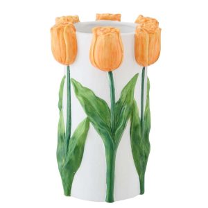 VASE TULIP CERAMIC WHITE/ORANGE LARGE