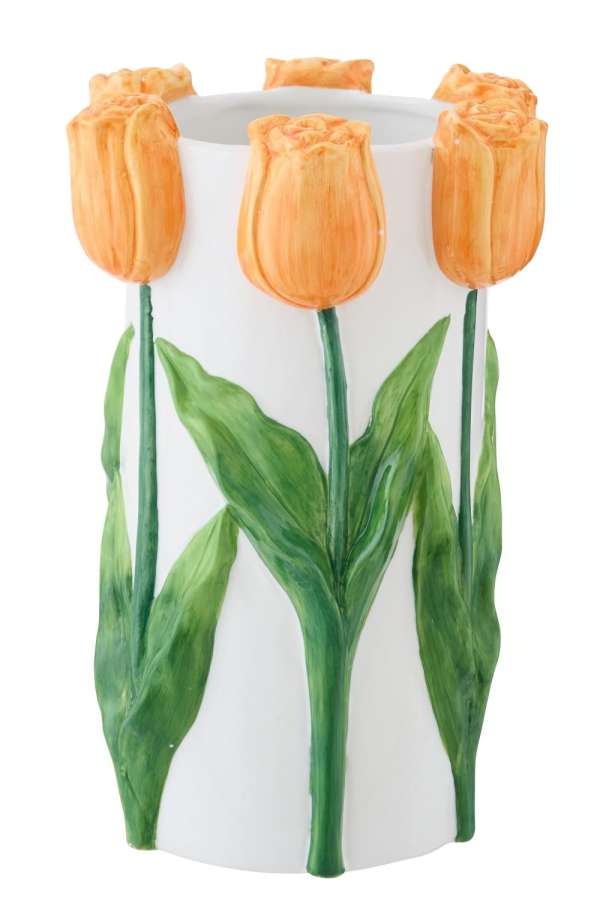 VASE TULIP CERAMIC WHITE/ORANGE LARGE