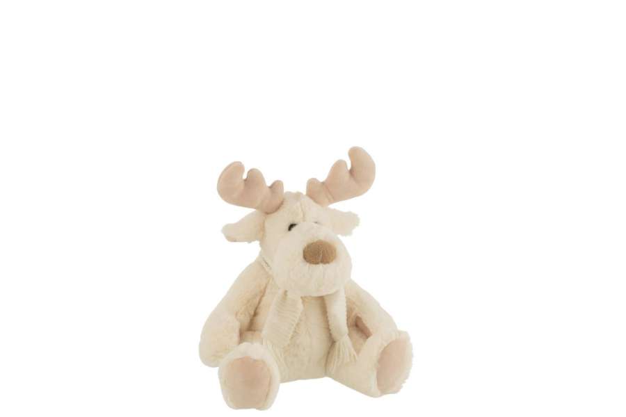 REINDEER+SCARF SITTING TEXTILE WHITE/BEIGE SMALL