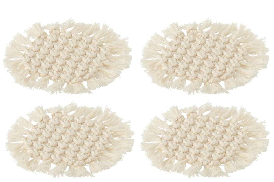 SET OF 4 COASTERS ROUND MACRAME POLYESTER BEIGE