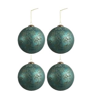 BOX OF 4 CHRISTMAS BAUBLES GLASS MATTE ANTIQUE AZURE LARGE