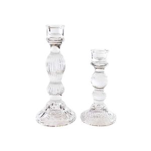 Lysestake Glass M/Riller Stor 20Cm