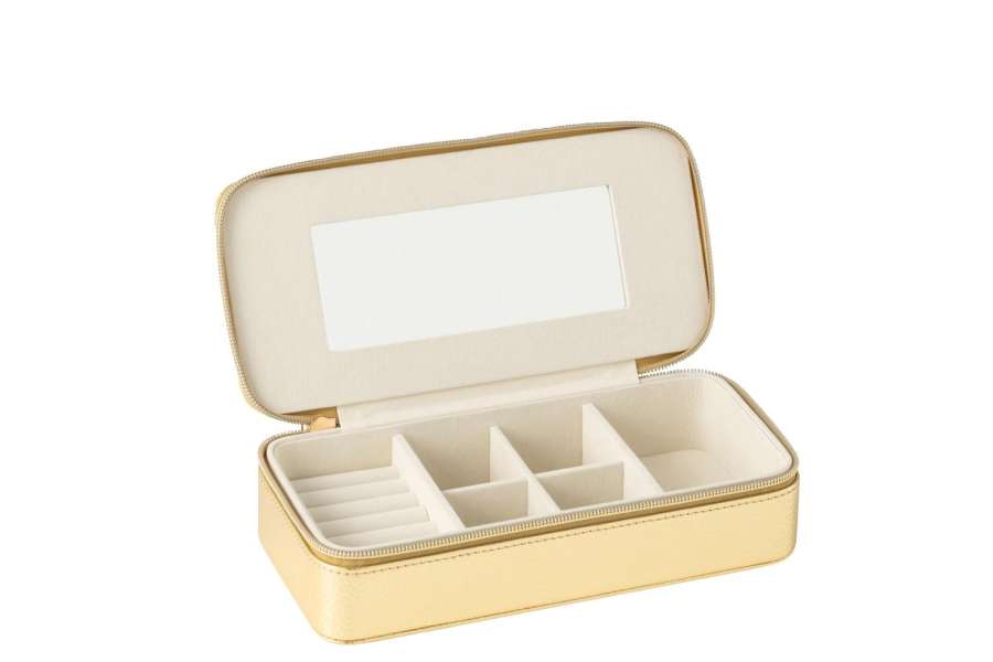 JEWELLERY BOX RECTANGLE+MIRROR ARTIFICIAL LEATHER GOLD