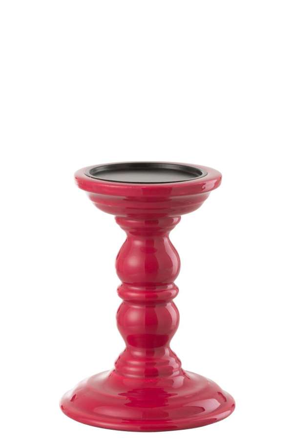 CANDLE HOLDER DUMBBEL MANGO WOOD FUCHSIA