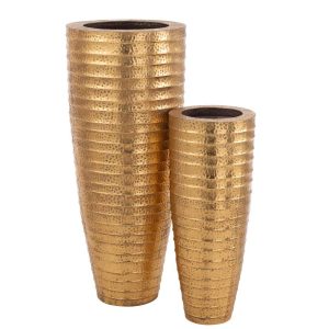 SET OF 2 METAL VASES EGYPT METAL GOLD