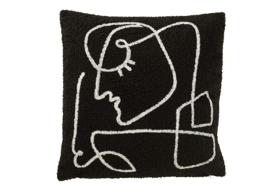 CUSHION ABSTRACT FACE BOUCLÉ BLACK/WHITE