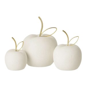 SET OF 3 APPLE SAND FINISH PORCELAIN WHITE/GOLD COLORED